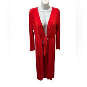 Venus Red Maxi Duster Jacket Swimsuit Cover Up Sz S RED Ties At Bust Resortwear